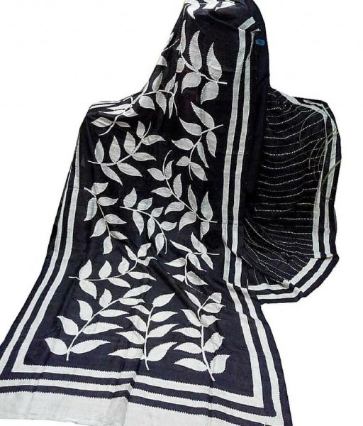 Black &amp; White Bishnupuri Silk Saree